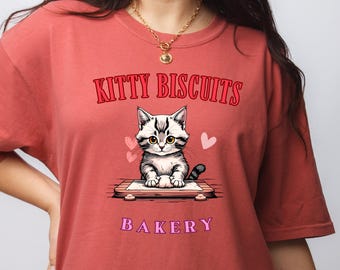 Camiseta de panadería con galletas de gatitos Comfort Colors, divertida camiseta de gato horneando