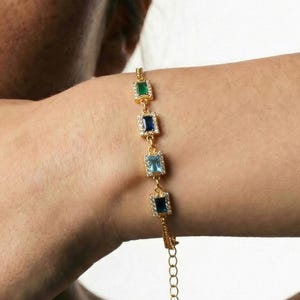 Art Deco Halo Bracelet, Vintage Style Bridal Gift, Custom Birthstone Bracelet, Personalized Gifts, Mothers Day Gift, Family Birthstones