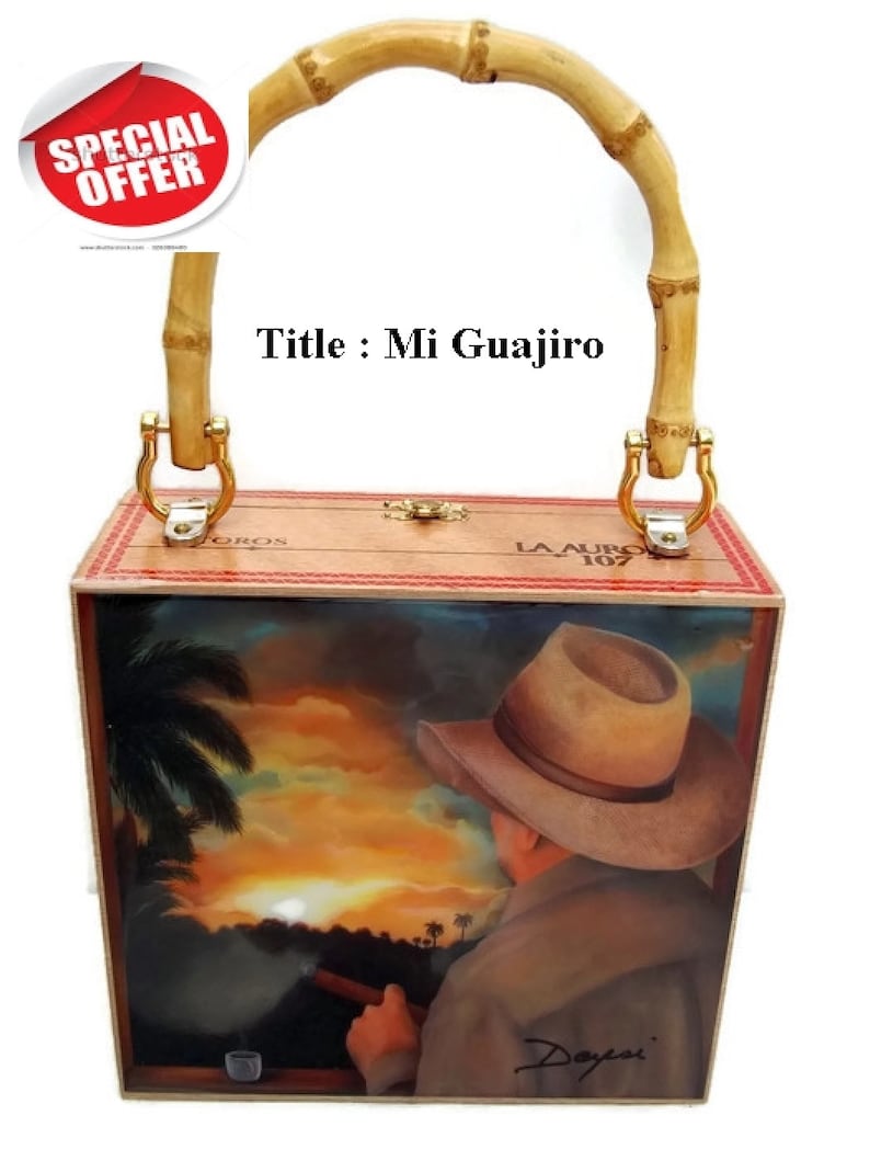 ON SALE .Exclusive Cigar Box Purse w/ Bamboo Handle. Five Etsy