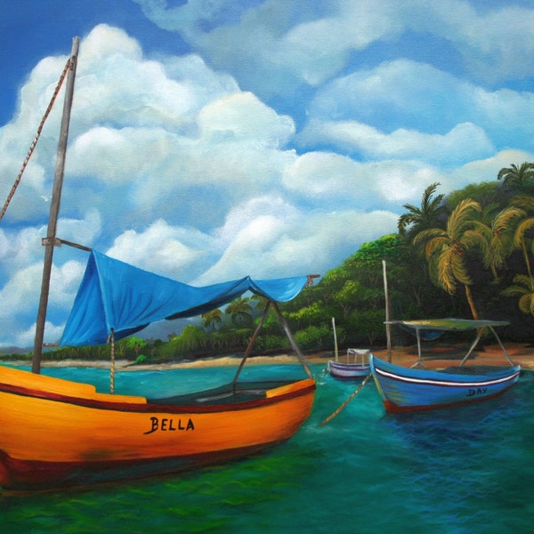 Holiday's Gift !! The Best Cuban Art. Oil painting  18"x 12"  Title : "Waiting for the Winds"