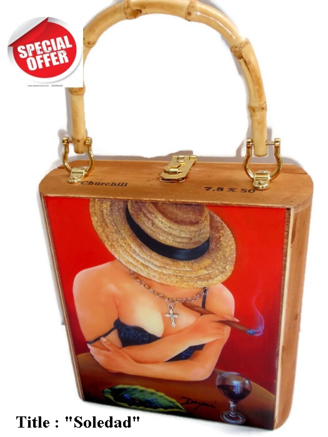 ON SALE . Handbag. Exclusive Cigar Box Purse w/ Bamboo Handle Etsy