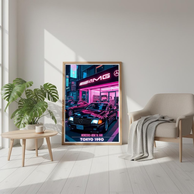 Mercedes SL 500 Poster | AMG Tokyo 1990 | Retro-Wanddeko der 90er Bild 4