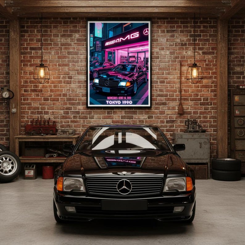 Mercedes SL 500 Poster | AMG Tokyo 1990 | Retro-Wanddeko der 90er Bild 3