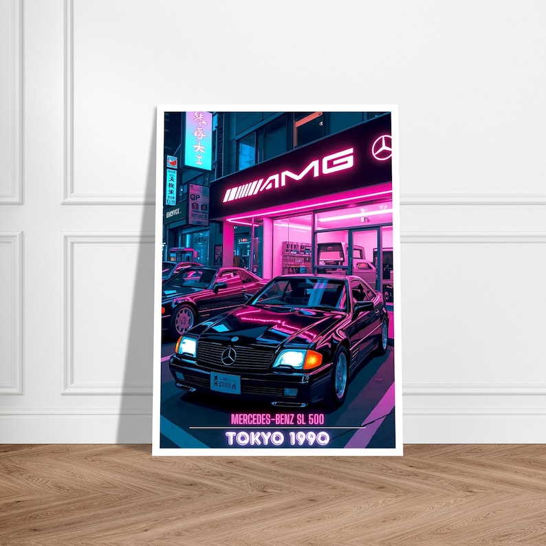 Mercedes SL 500 Poster | AMG Tokyo 1990 | Retro-Wanddeko der 90er Bild 5