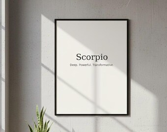 Scorpio Zodiac Poster, Minimal Astrology Wall Art, Powerful Scorpio Print, Neutral Decor, Digital Download