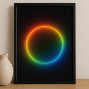 Rainbow Aura Wall Art | Neon Glow Circle Print | Modern Abstract Decor | Digital Download