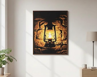 Vintage Lantern Print | Rustic Wall Art, Warm Light (Digital Download)