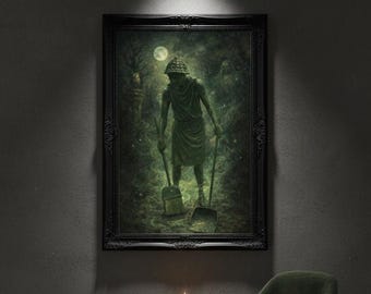 Gothic Green Guardian Art Print, Dark Mystical Fantasy (Digital Download)