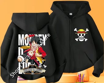 Sudadera con capucha y cremallera de One Piece Luffy para niños, de 3 a 12 años, estilo casual, ideal para otoño.