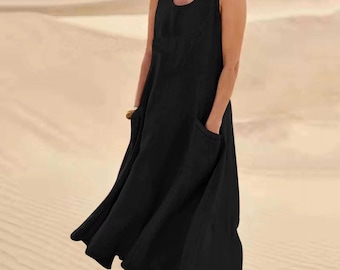 Custom Linen Racerback Dress, 12 Colors Linen Beach Dress,Length Skirt for Women