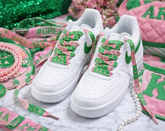 Alpha Kappa Alpha Sorority Shoe Laces AKA Pink Green 125x1.2cm