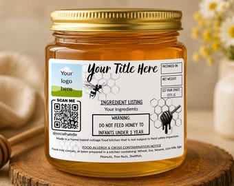 Honey Label Template Bundle | Editable Canva Honey Jar Labels | Farmers Market Honey Labels | Cottage Food Label | Instant Download