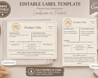 Editable Cottage Food Label Template | 4x6 Bakery Packaging Label | Canva Sourdough Bread Label | Cottage Bakery Ingredient Tag