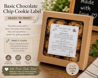 Chocolate Chip Cookie Cottage Food Label | Editable template