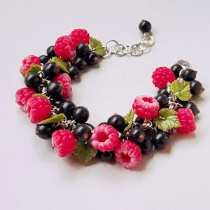 Handmade Raspberry Blackcurrant Bracelet, Polymer Clay Berry Jewelry