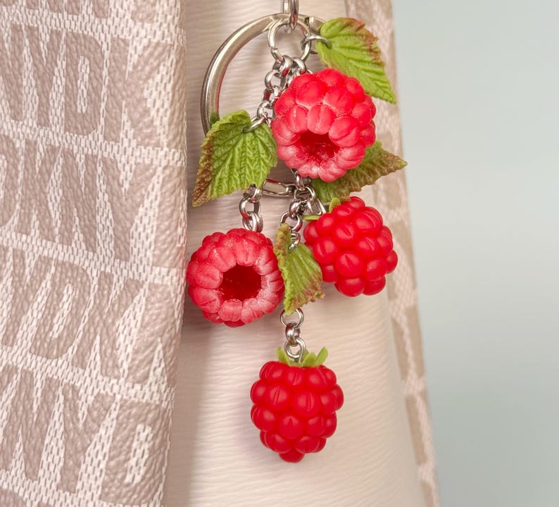 Raspberry Bag Charm, Berry Fruit Purse Charm, Handmade Polymer Clay ...