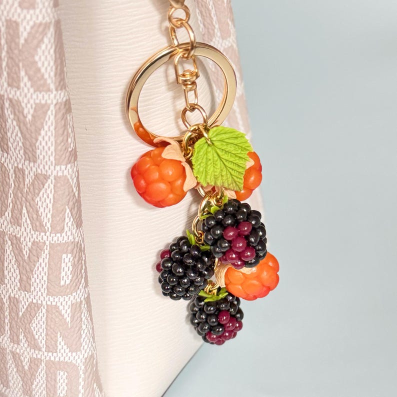 Two Raspberries Keychain Berry Bag Charm, Cloudberry Blackberry Keychain, Berry Fruit Purse ...