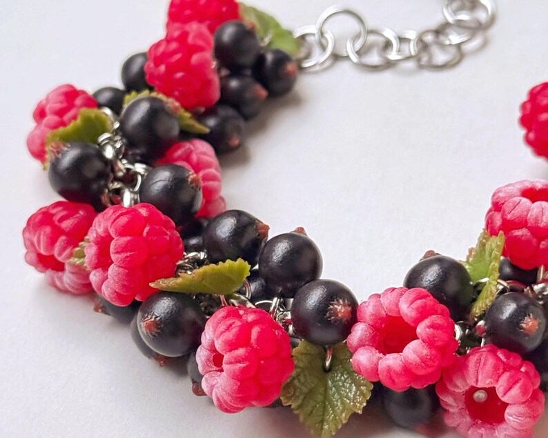 Charming Raspberry Handmade Raspberry Blackcurrant Bracelet, Polymer Clay Berry Jewelry - Etsy