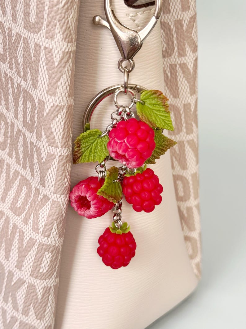 Raspberry Bag Charm, Berry Fruit Purse Charm, Handmade Polymer Clay ...