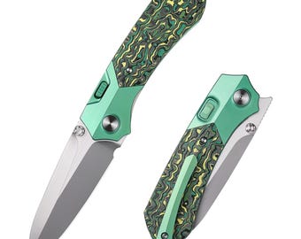 Remette Meteor - Button Frame Lock, M390 Satin Spear, Green Titanium. RTPT-CL
