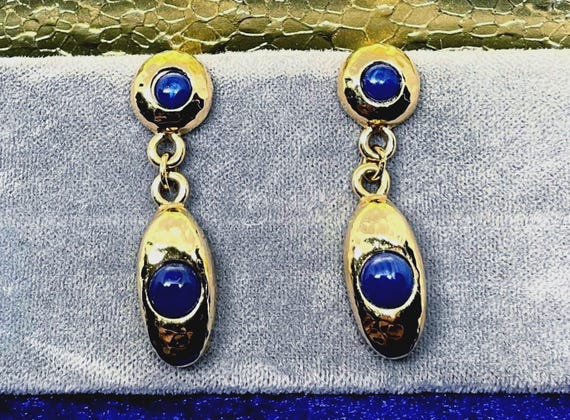 Lapis Earrings - Gold Filled - Hammered Finish - Pierced