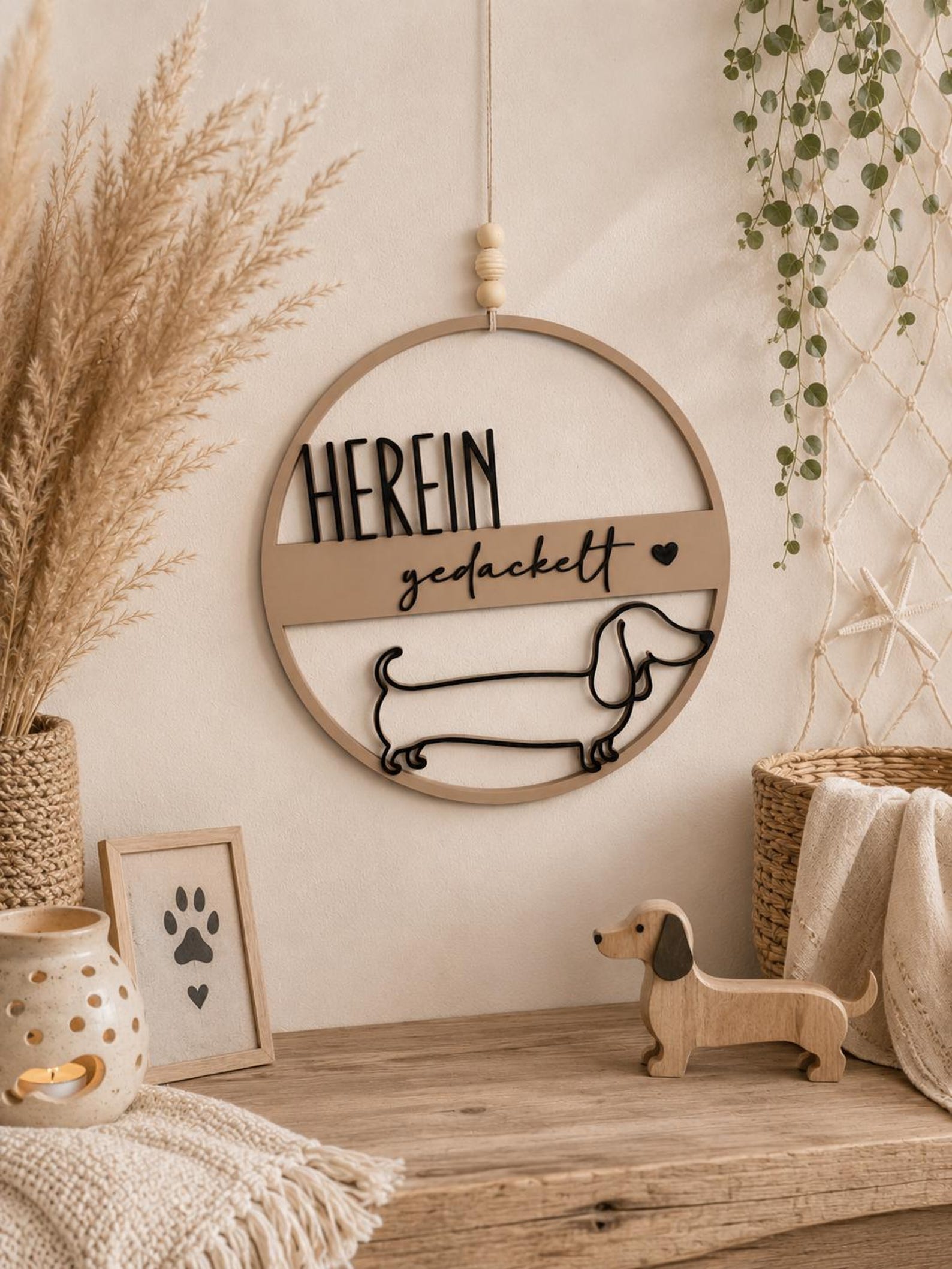 Dackel Deko Türschild Herein gedackelt für Flur und Eingangsbereich