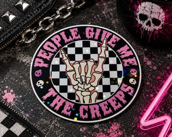 Creepy People Decal | Goth- Inspired Vinyl Sticker | Checkered Skull, Waterproof