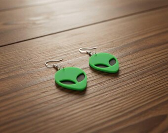Green Alien Dangle Earrings: Handmade Sci-Fi Jewelry