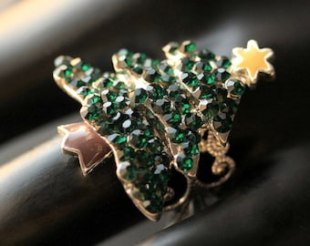 Rhinestone Christmas Tree Ring. Rhinestone Ring. Christmas Ring. Silver Ring. Adjustable Ring. Holiday Ring. Christmas Jewelry.