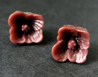 Maroon Dogwood Flower Earrings. Dark Red Flower Earrings. Maroon Earrings. Silver Post Earrings. Dogwood Blossom Earrings. Handmade Jewelry.