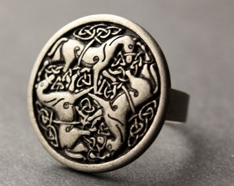 Three Horses Ring. Horse Button Ring. Horse Ring. Silver Button Ring. Adjustable Ring. Silver RIng. Handmade Ring. Horse Jewelry.