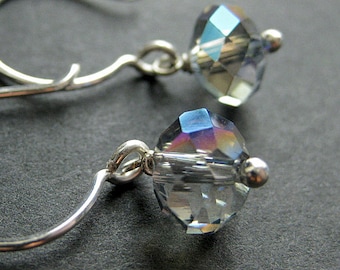 Blue Gray Dangle Earrings. Crystal Earrings in Iridescent Gray Glass and Silver. Crystal Dangle Earrings. Handmade Jewelry.