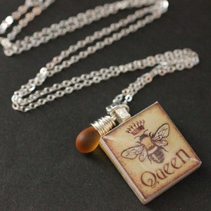 Bee Necklace. Queen Bee Necklace. Scrabble Tile Necklace with Frosted Honey Teardrop. Handmade Jewelry. image 3