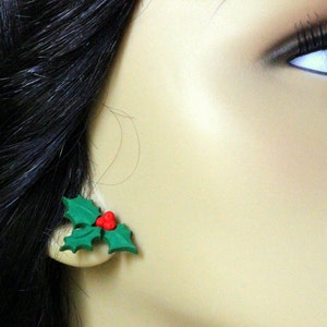 Christmas Holly Earrings. Holiday Earrings. Christmas Earrings. Post Earrings. Stud Earrings. Handmade Jewelry. image 4