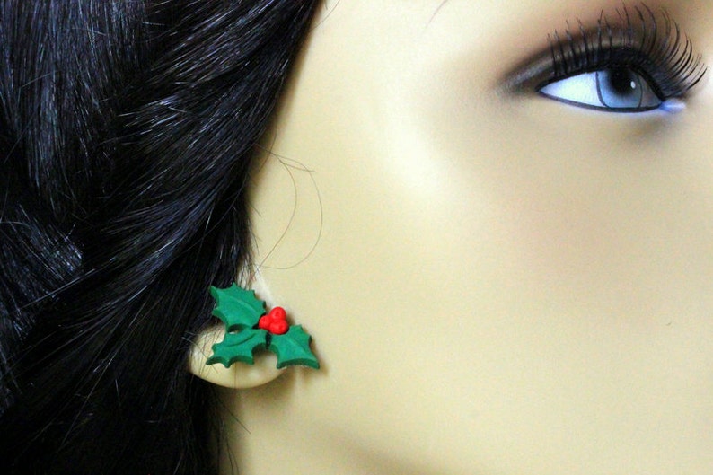 Christmas Holly Earrings. Holiday Earrings. Christmas Earrings. Post Earrings. Stud Earrings. Handmade Jewelry. image 4