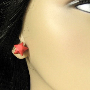 Star Earrings. Red Star Earrings. Origami Star Earrings. Paper Star Earrings. Silver Post Earrings. Stud Earrings. Oragami Jewelry. image 4