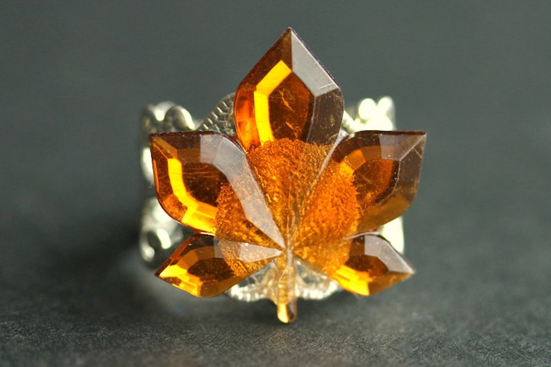 Maple Leaf Ring. Bright Autumn Orange Ring. Autumn Ring. Nature Ring. Leaf Jewelry. Adjustable Ring. Handmade Ring. Handmade Jewelry. image 5