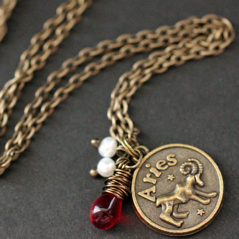 Aries Astrology Necklace. Zodiac Necklace With Glass Teardrop Etsy