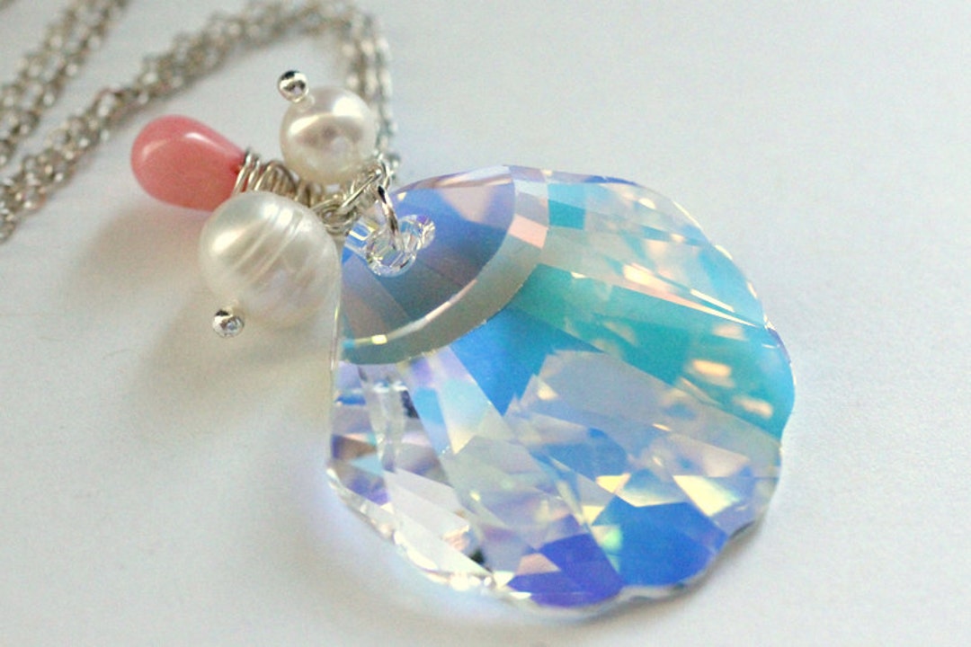 Collier Ras Du Cou En Corail Et Cristal - Longueur 20.3 Cm, Largeur 17.8 Cm, Acier Inoxydable, Neuf