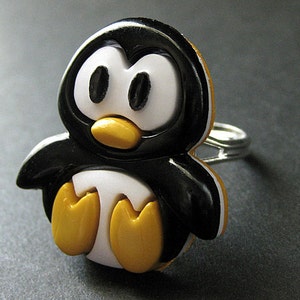 Penguin Ring. Bird Ring. Black and White Ring. Cartoon Penguin Ring. Kawaii Ring. Silver Ring. Adjustable Ring. Handmade Jewelry. image 1