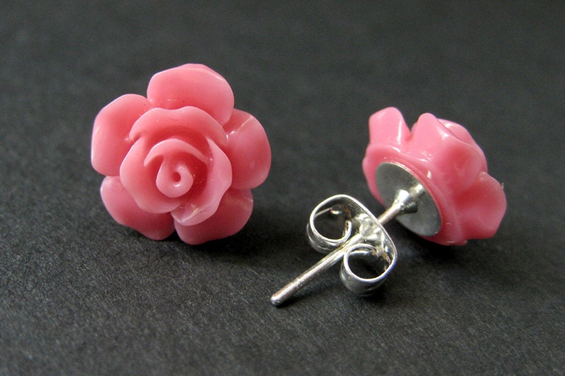 Coral Pink Flower Earrings. Coral Pink Earrings. Gardenia | Etsy