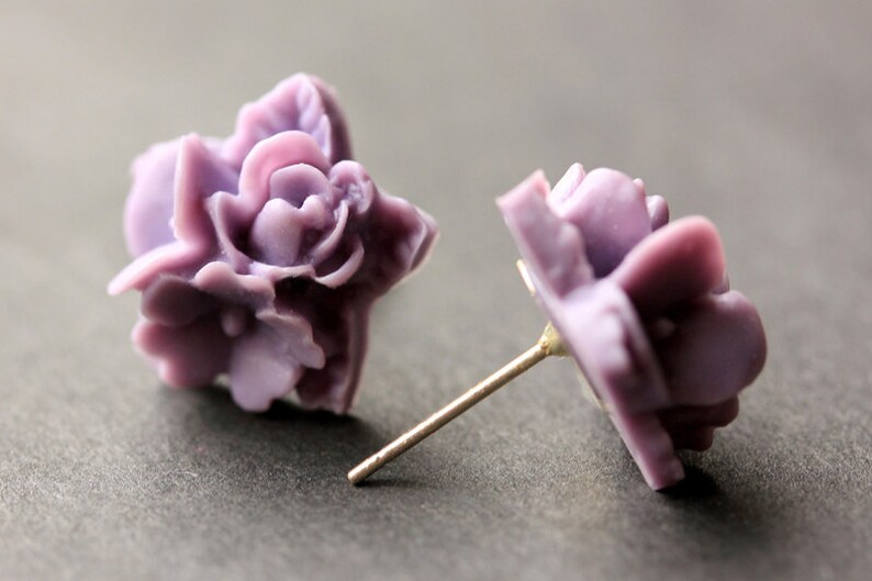 Purple Flower Cluster Earrings. Purple Flower Earrings. Silver Post Earrings. Stud Earrings. Flower Jewelry. Handmade Jewelry. image 2