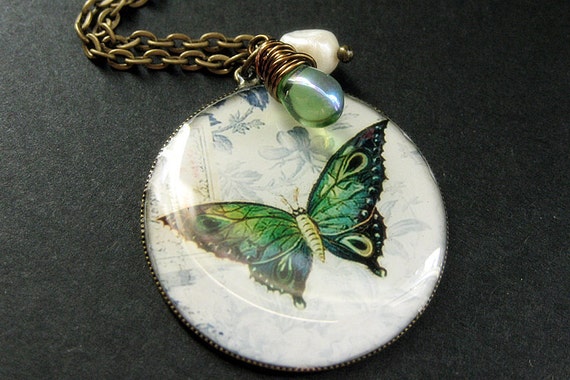 Black and Green Butterfly Necklace Black and Green Butterfly Necklace