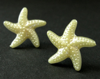 Pale Yellow Starfish Earrings. Star Earrings with Silver Stud Earring Backs. Handmade Jewelry.