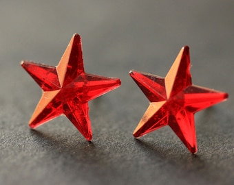 Red Star Earrings. Red Earrings. Silver Stud Earrings. Star Earrings. Post Earrings. Handmade Earrings. Handmade Jewelry.