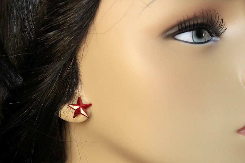 Red Star Earrings. Red Earrings. Silver Stud Earrings. Star Etsy