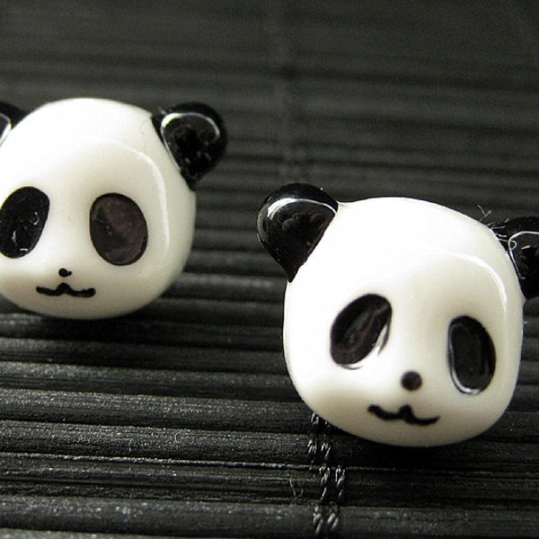 Panda Earrings. Black and White Bear Earrings. Silver Post Earrings. Kawaii Earrings. Handmade Jewelry.