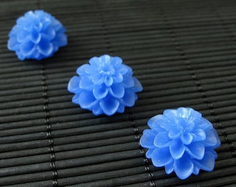 Blue Flower Kitchen Magnets with Resin Dahlias and Powerful Magnets - Set of Three. Handmade.