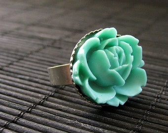 Rose Flower Ring in Aqua Turquoise and Silver inspired by Haydns Il Distratto. Flower Jewelry. Handmade Jewelry. Handmade.