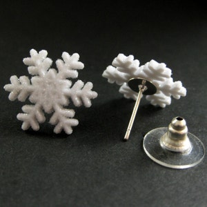 Snowflake Earrings No.7 White Snow Earrings with Silver Stud Earring Backs. Winter Earrings. Handmade Jewelry. image 2